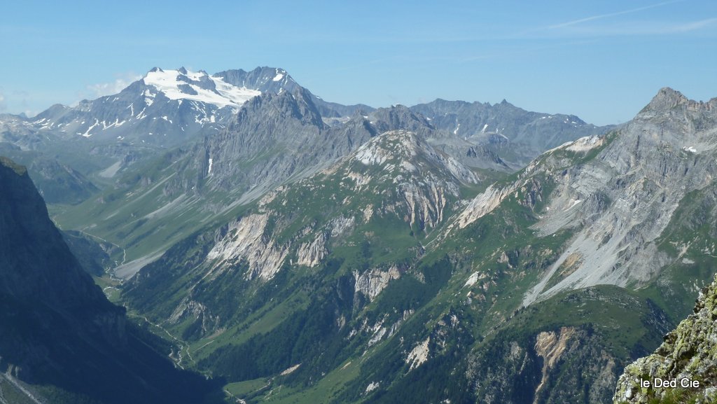 Vanoise : Petit Mont Blanc au 1er plan, Peclet/Polset sur le glacier de Gébroulaz