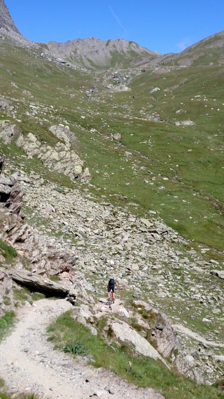 Descente technique avant la remontée au col Blanchet