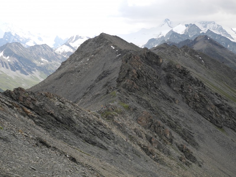 Trav du Valais : les filles arrivent au col de Torrent sur fond de 4000 nuageux