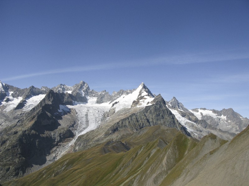 Col de Ban Darrey : Glacier de Pré de Bard, aiguille du triolet, Mont Dolent.