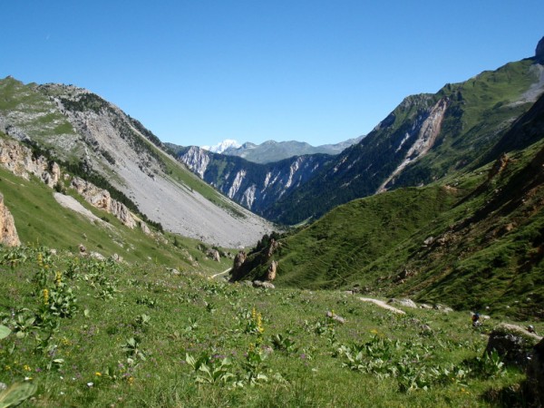 tour du PMB : Vallée des avals avec le (vrai) Mont Blanc en fond