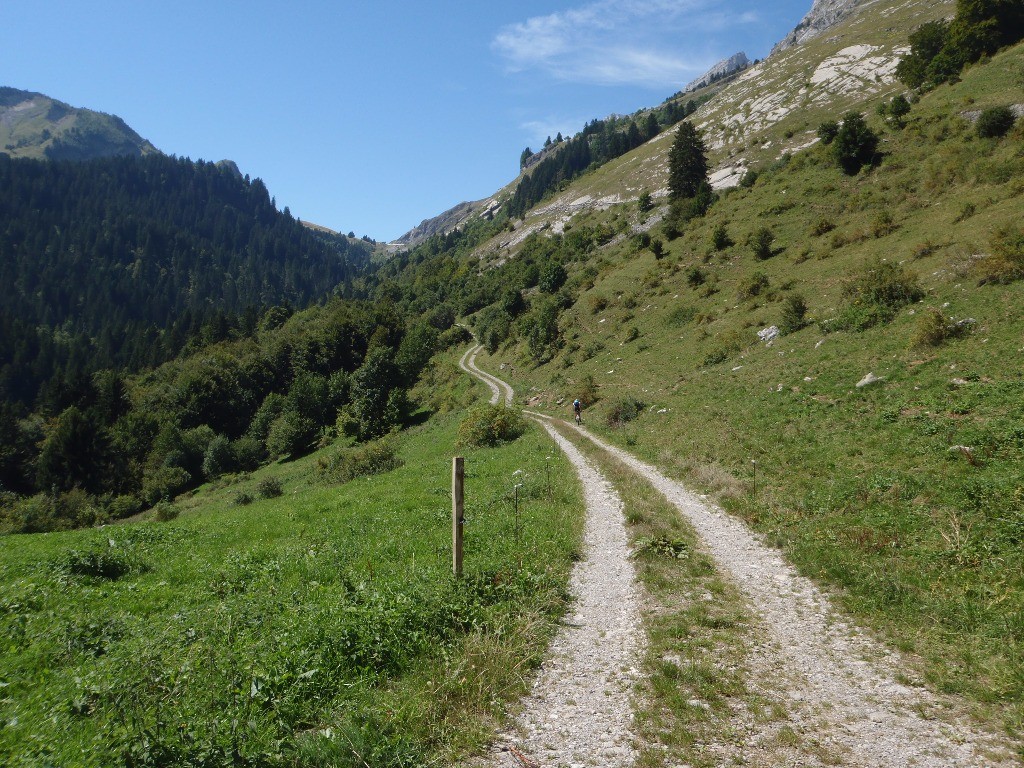 Piste d'Aufferand, un nouveau sentier pour grimper au Col de la colombière, ne pas le prendre. Rester sur la piste de gauche.