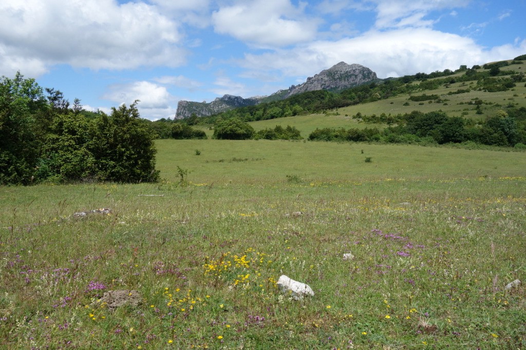 Sur les hauteurs de Malabrac en descendant vers Caudès de Fenouillèdes: le Pech de Bugarach