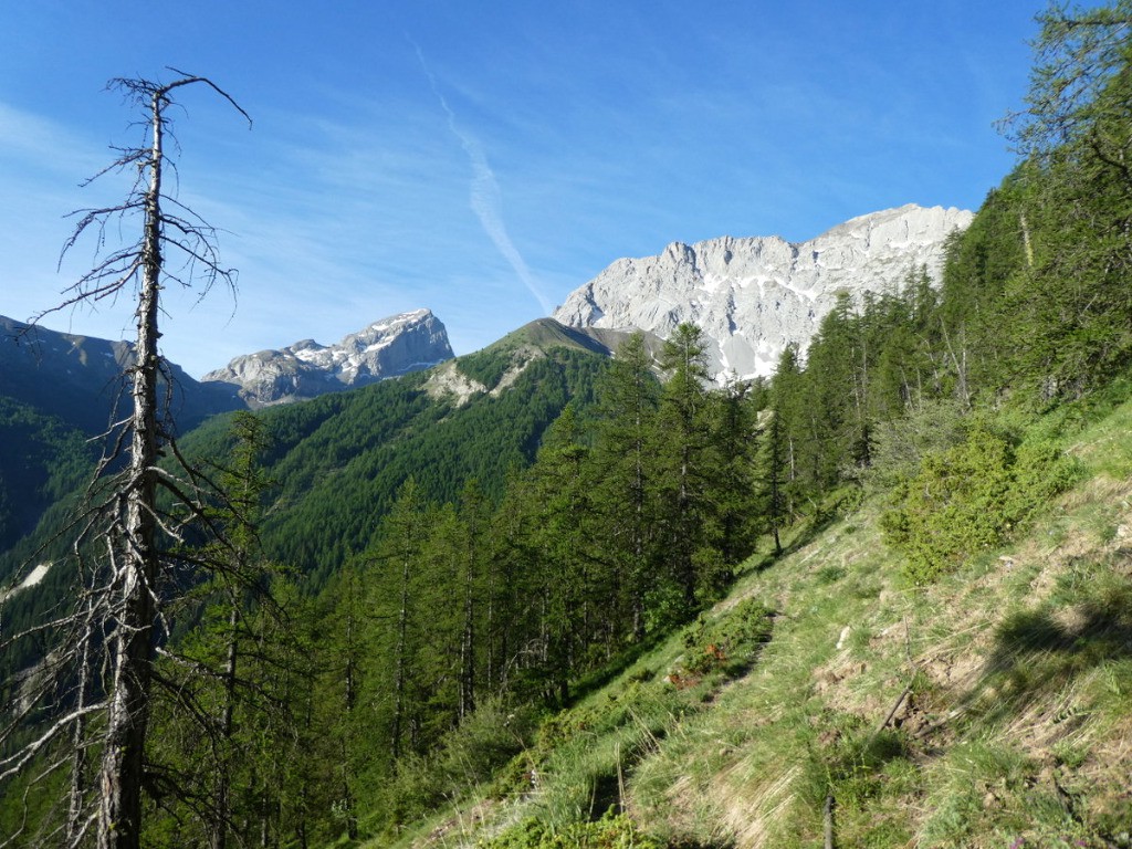 Grande(à gauche) et Petite Séolane depuis le long sentier à flanc entre le clot du Roi et la Cabane de Gimette