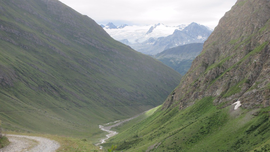 Vallon de Chavannes vu d'en haut, glacier du Ruitor en arrière-plan