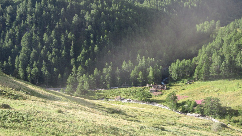 En bas le pont d'Alpetta et la pente marecago-
herbeuse