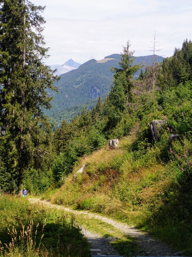 Dans le rétro après la dernière montée : Pointe de Platé et La Charme (chalet)