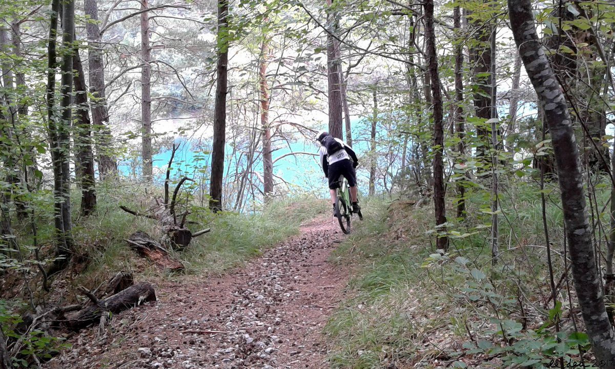 plongée sur le lac par un joli sentier