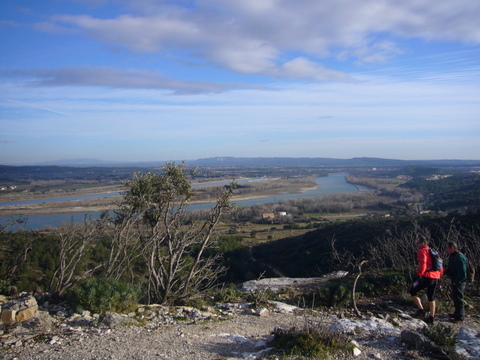 St Roman : Le Rhône avec en vue de fond la chaîne des Alpilles.