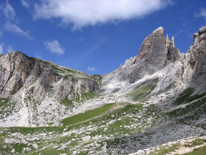 Dolomites-Forcella Ambrizola : Portage poussage jusqu'au Forcella de Formin.