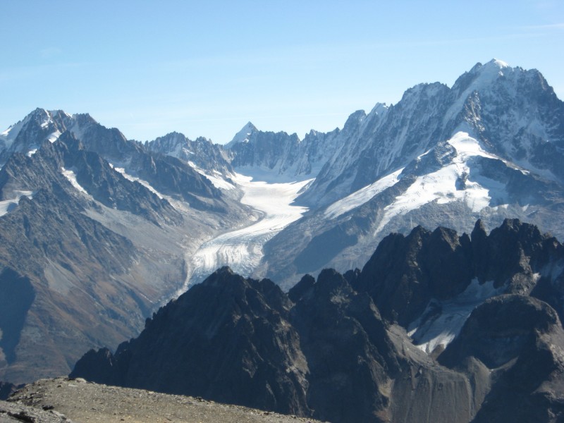 Grandiose : Aiguille d'Argentière, Mont Dolent, glacier d'Argentière, la Verte