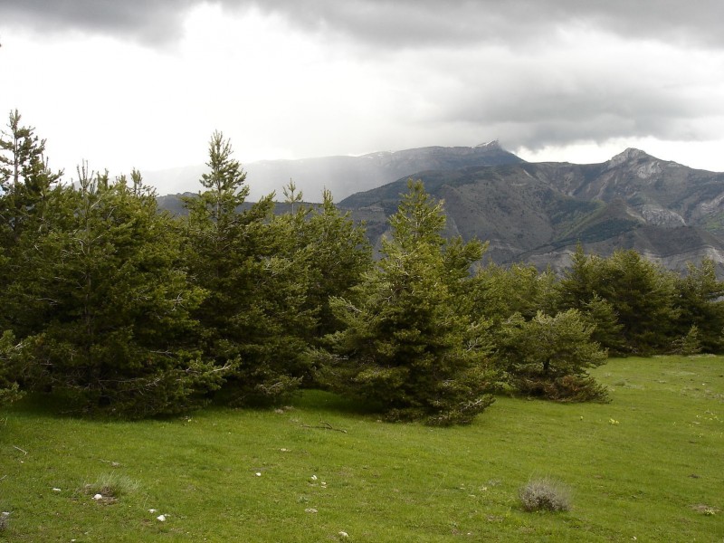 Jour 1: Passé : Vue sur Céüse, une averse et le col de la Beaume en montant au col de Peyssier