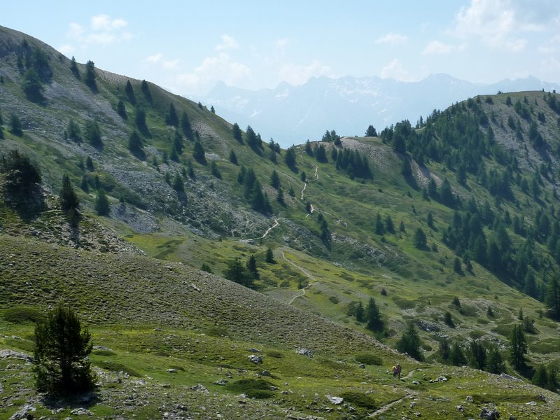 Col du Tronchet : Au cours de la montée, vue sur le col du Tronchet