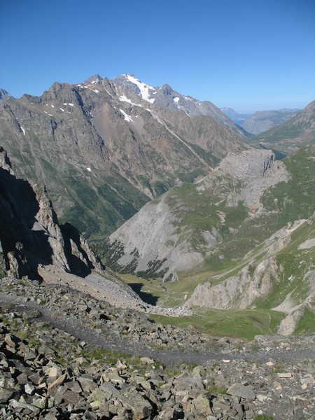 Col du Chardonnet : descente versant Ouest, pente plus impressionnante que réellement difficile