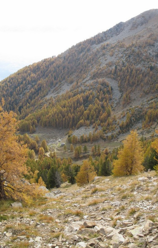 montée portage facile :) : droit dans le pentu : pas de chemin pour aller au Lac de l'Hivernet.
En bas Chapelle des Séyères.