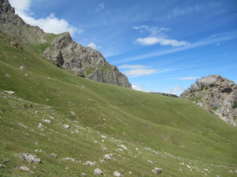 Tête de Vautisse : On a enfin rejoint un sentier roulant après la cabane de l'Essaumaure. Le col de Tramouillon est dans les arbres