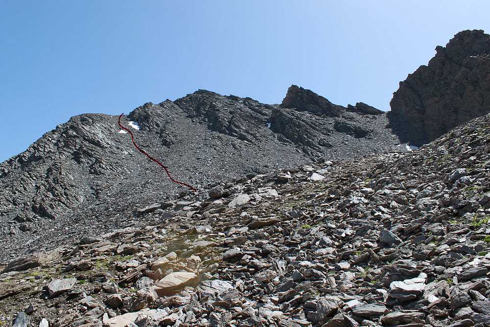 Le couloir permettant : de rejoindre le Pic de Foréant, ne surtout pas monter plus à droite !!