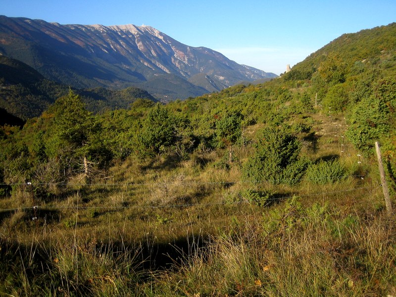 Paysage automnal : A droite le Rocher de Vic et à gauche le Ventoux