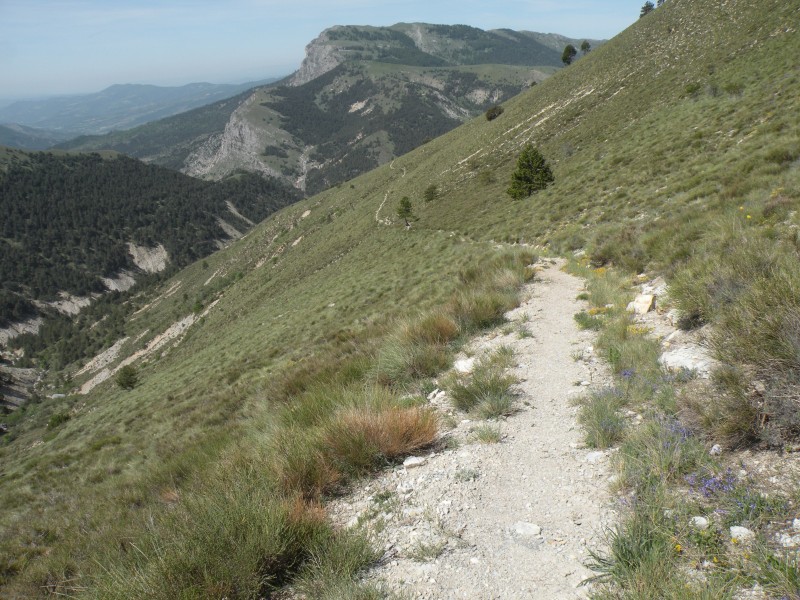 photo3 : Le sentier qui permet de rejoindre le col St Antoine, la Crete de Geruen au fond