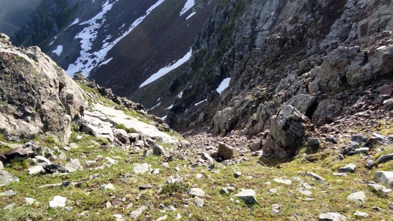 Couloir nord parcouru en hiver : Le couloir par lequel on rejoint l'arête quand on fait ce sommet en ski de rando l'hivers au départ de Prapoutel