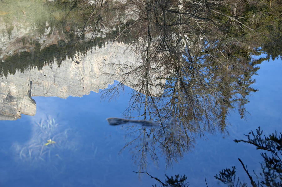 Lac Vert : Le Marteau et la pointe de Platé se réfléchissant dans les eaux du lac vert