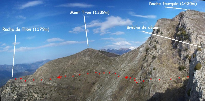 Partie haute de l'itinéraire : Traversée exposée sous Roche Fourquin 