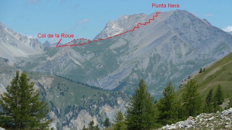 Punta Nera (ou l'Argentier). Descente SO depuis le collu. Variante par les crêtes avant le col de la Roue