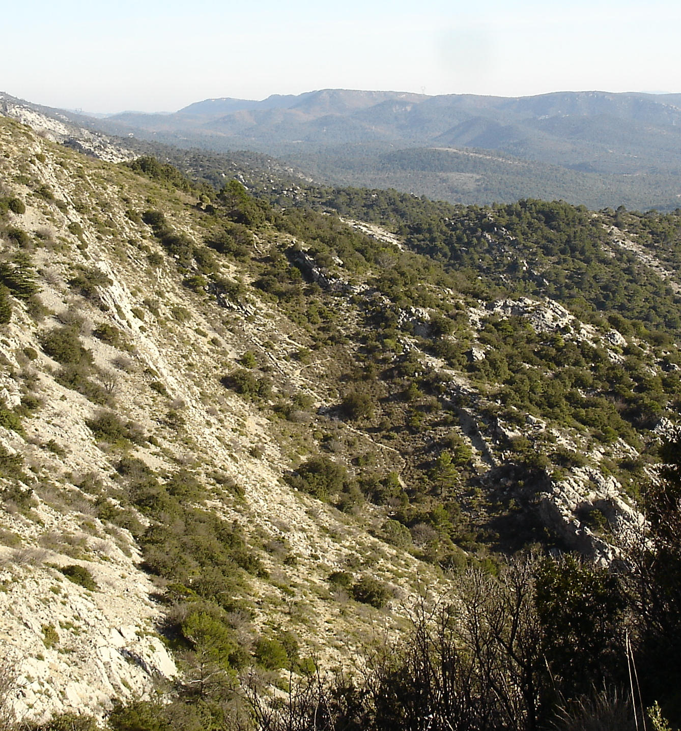 Les épingles du sentier vues depuis le haut du Grand Vallon.