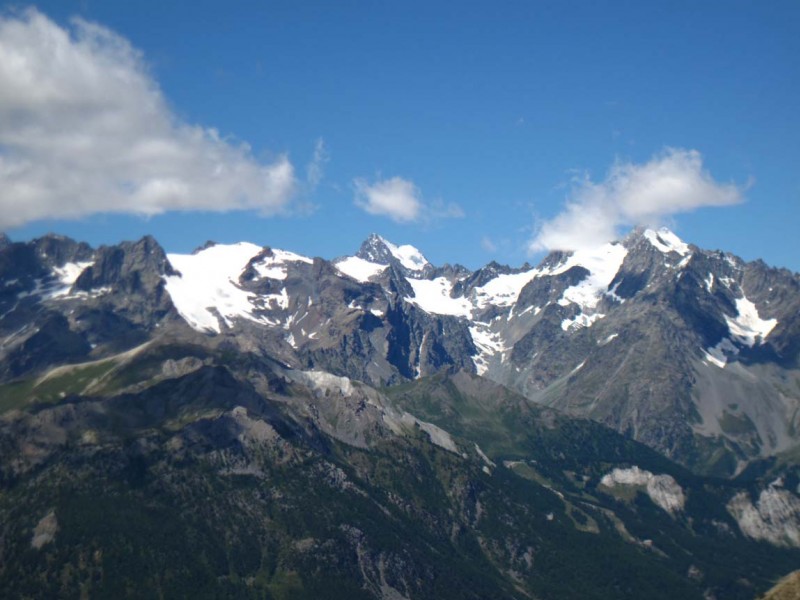 Col du Granon : un panorama sur les Ecrins souffle coupé : Dôme de Monestier, Barre des Ecrins, Les Agneaux
