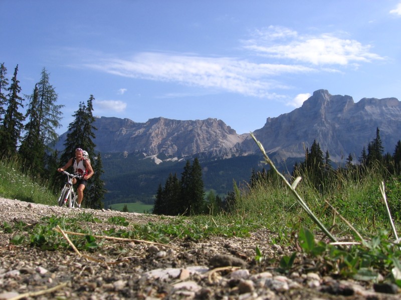 Dolomites-Pralongia : Sortie de la forêt après une partie assez raide.